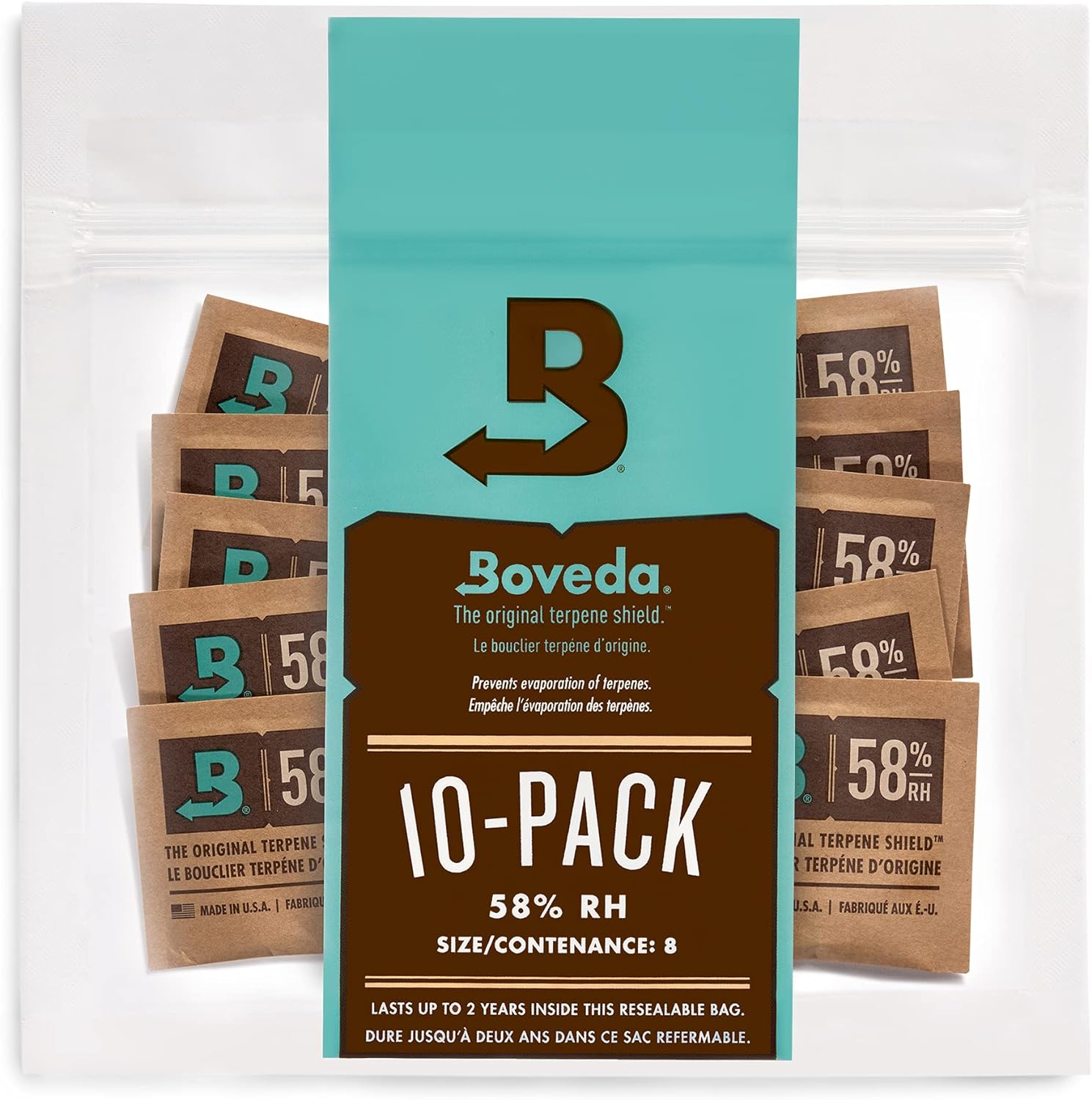 Boveda 58% Two-Way Humidity Control Packs For Storing 1 oz – Size 8 – 10 Pack – Moisture Absorbers for Small Storage Containers – Humidifier Packs – Hydration Packets in Resealable Bag-0