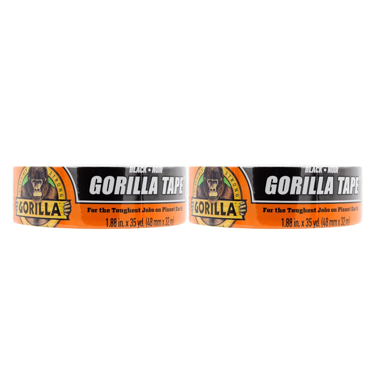 Gorilla Tape, Duct Tape, Utility Tape, Triple Layer Strength, Indoor & Outdoor, Weather Resistant Shell, 1.88 in x 35 yd, Black, (Pack of 2)-0