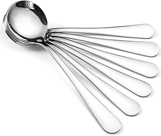 HIWARE 12-Piece Soup Spoons, Round Stainless Steel Bouillon Spoons