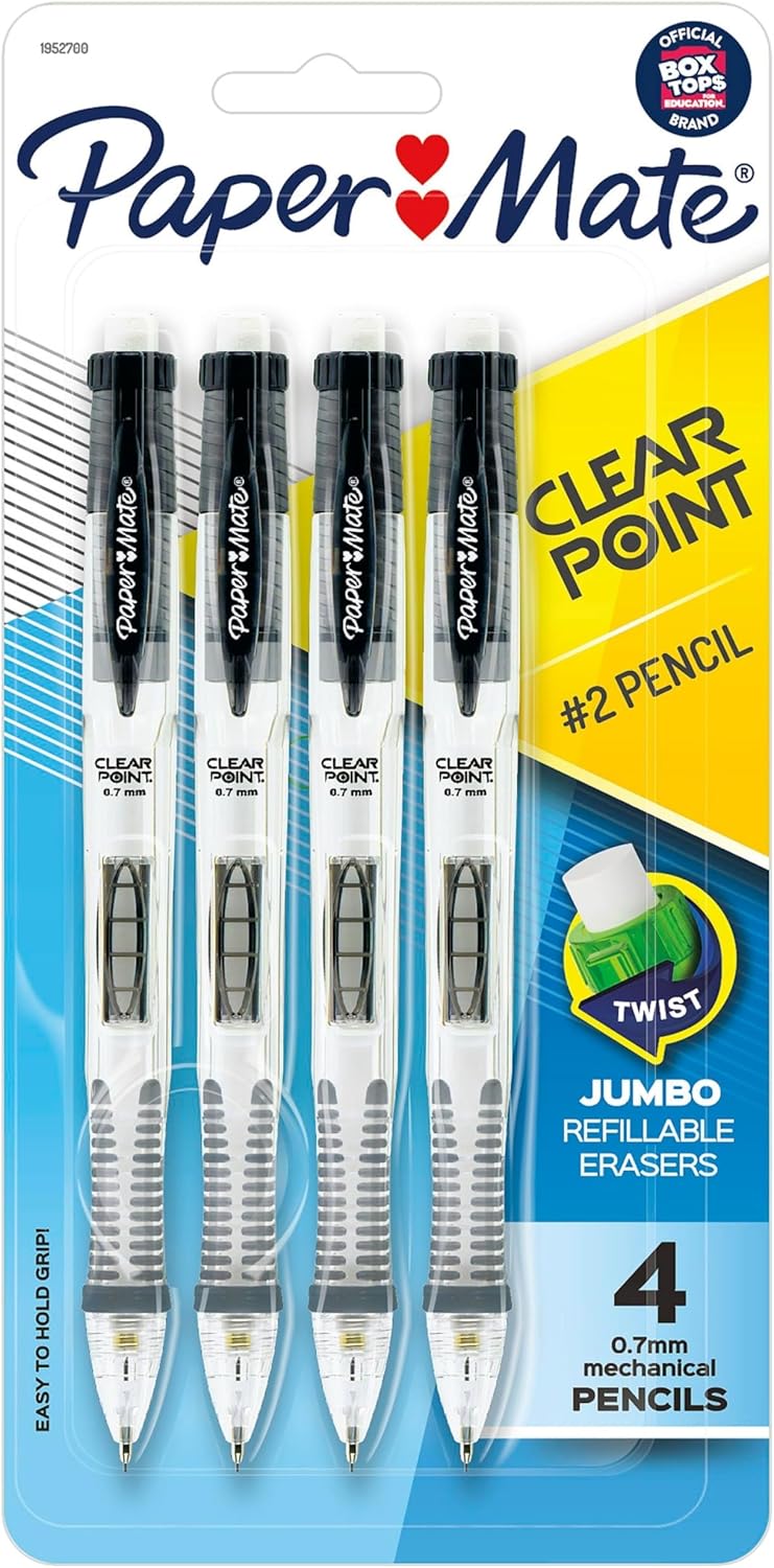 Paper Mate Clearpoint Mechanical Pencils 0.7mm, HB #2 Pencil Set, Art Supplies, Teacher Supplies, Sketching Pencils, Drafting Pencils, College School Supplies, Black Barrels, 4 Count-0