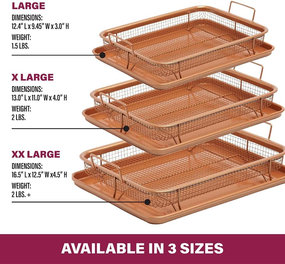 Gotham Steel Crisper Tray for Oven, 2 Piece Nonstick Copper Crisper Tray and Basket, Air Fry in your Oven, Great for Baking and Crispy Foods, As Seen on TV – Extra Large Size, 13.4” x 11.4”-3