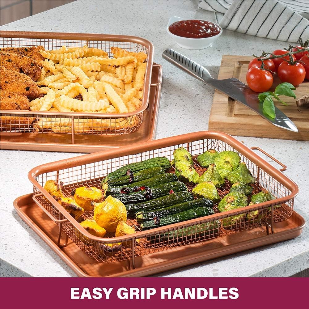 Gotham Steel Crisper Tray for Oven, 2 Piece Nonstick Copper Crisper Tray and Basket, Air Fry in your Oven, Great for Baking and Crispy Foods, As Seen on TV – Extra Large Size, 13.4” x 11.4”-4