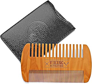 Wooden Beard Comb & Case, Dual Action Fine & Coarse Teeth, Perfect for use with Balms and Oils, Top Pocket Comb for Beards & Mustaches by Viking Revolution