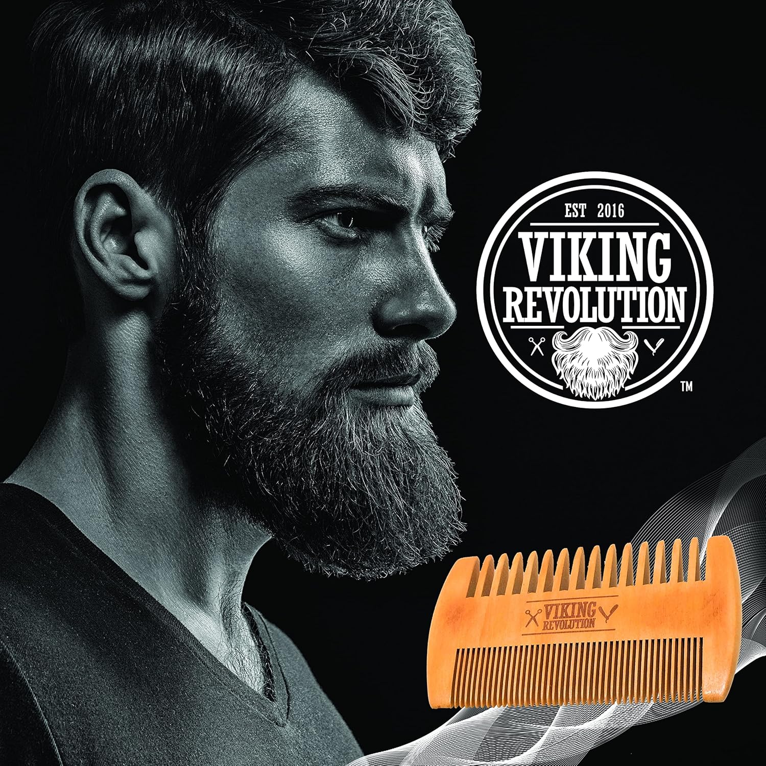 Wooden Beard Comb & Case, Dual Action Fine & Coarse Teeth, Perfect for use with Balms and Oils, Top Pocket Comb for Beards & Mustaches by Viking Revolution-5