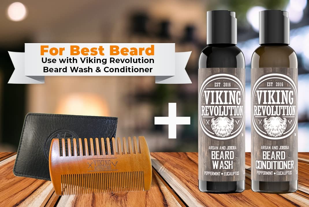 Wooden Beard Comb & Case, Dual Action Fine & Coarse Teeth, Perfect for use with Balms and Oils, Top Pocket Comb for Beards & Mustaches by Viking Revolution-6