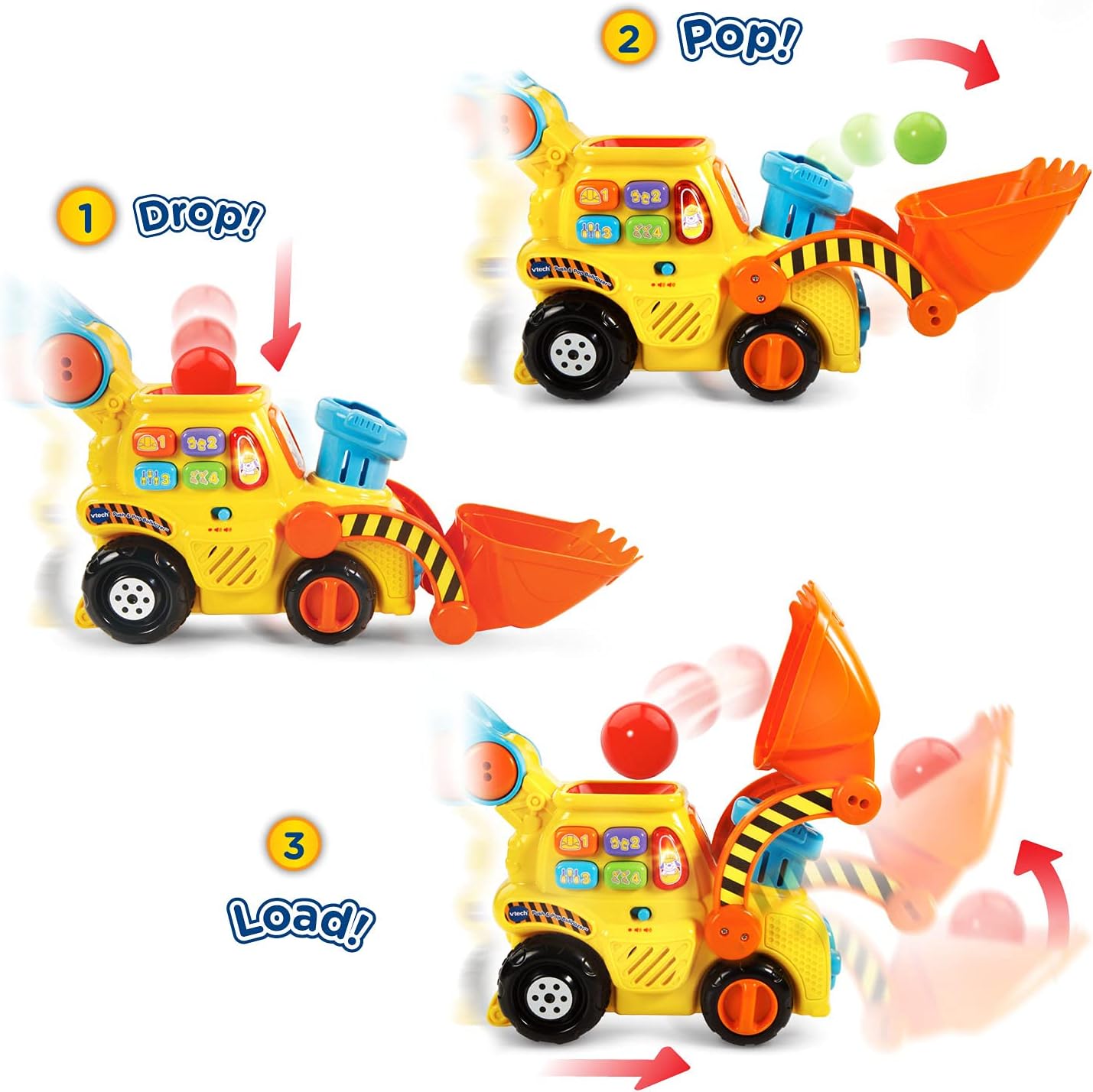 VTech Pop-a-Balls Push & Pop Bulldozer,Yellow-2