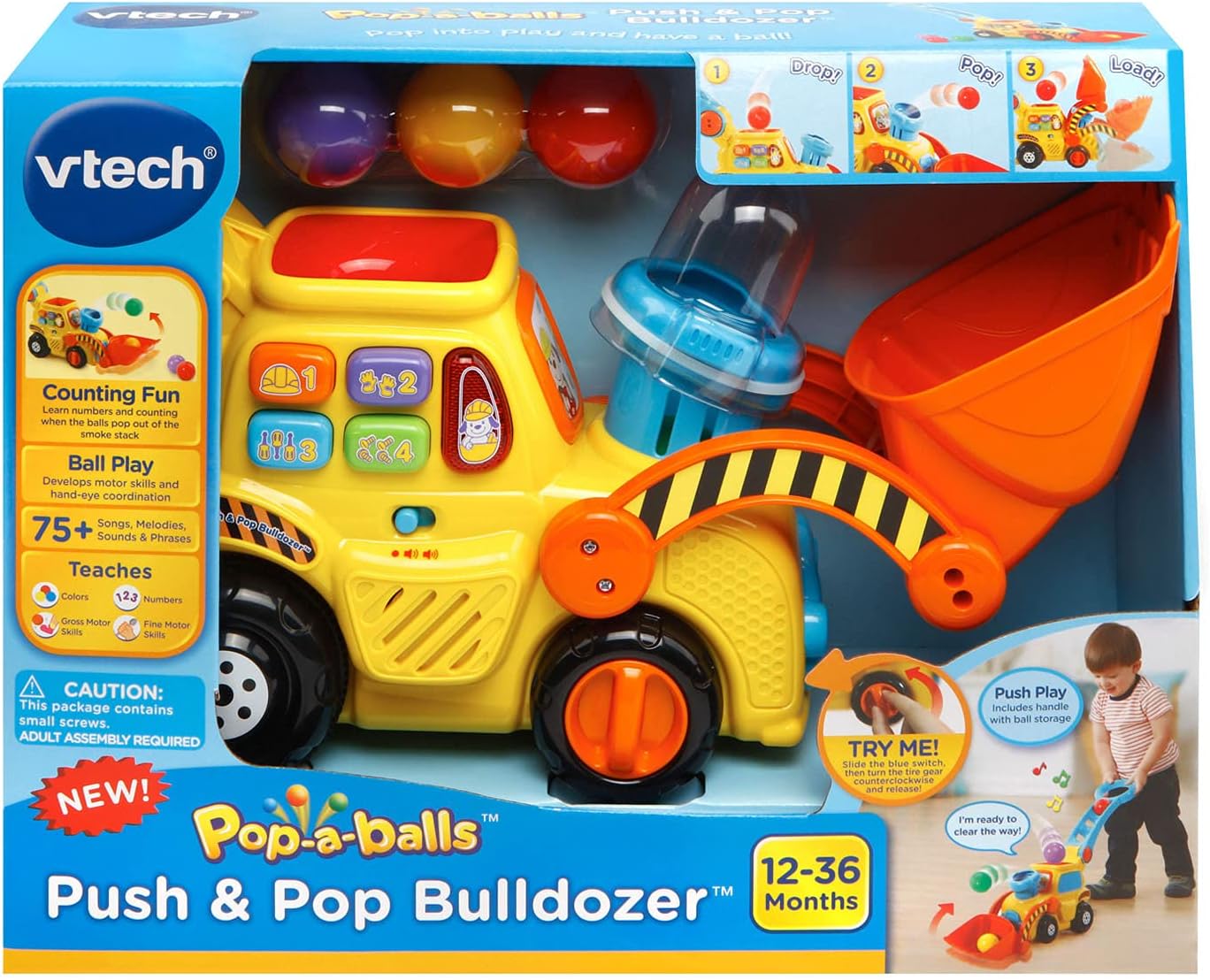 VTech Pop-a-Balls Push & Pop Bulldozer,Yellow-6