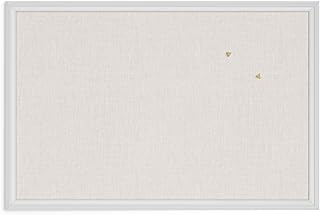 U Brands Farmhouse Linen Bulletin Board, 30"x20", White Wood Style Frame, Includes Push Pins