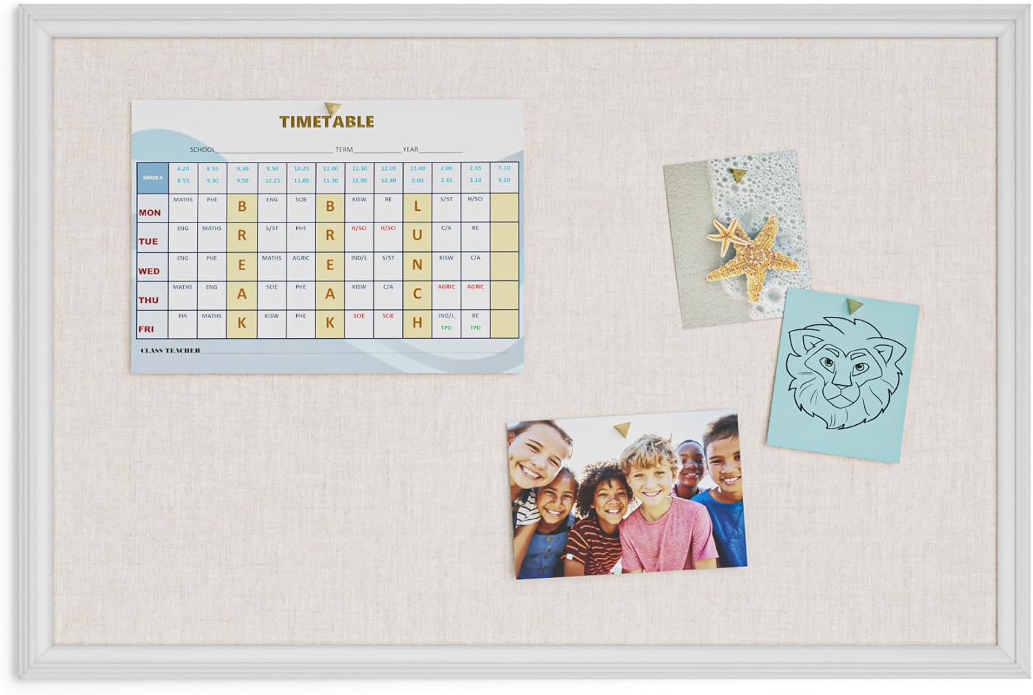 U Brands Farmhouse Linen Bulletin Board, 30"x20", White Wood Style Frame, Includes Push Pins-5