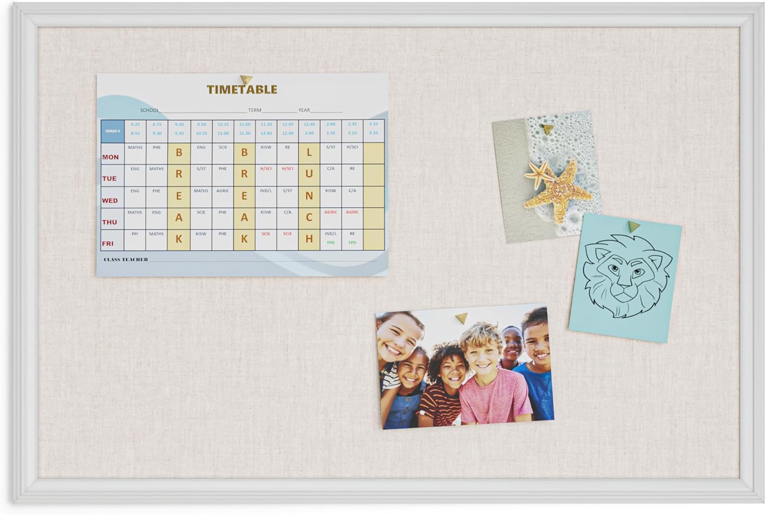 U Brands Farmhouse Linen Bulletin Board, 30"x20", White Wood Style Frame, Includes Push Pins-9