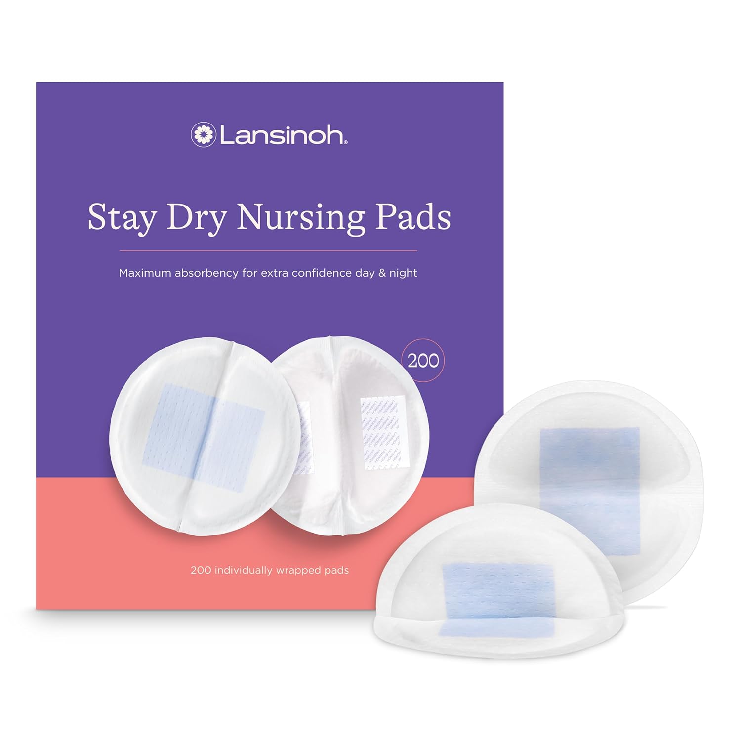 Lansinoh Stay Dry Disposable Nursing Pads, Soft and Super Absorbent Breast Pads, Breastfeeding Essentials for Moms, 200 Count-0