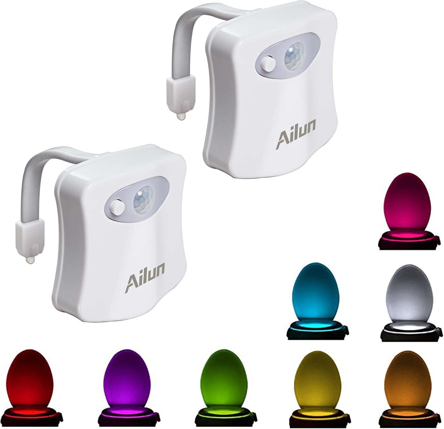 Toilet Night Light 2Pack by Ailun Motion Sensor Activated LED Light 8 Colors Changing Toilet Bowl Illuminate Nightlight for Bathroom Battery Not Included Perfect with Water Faucet Light-0