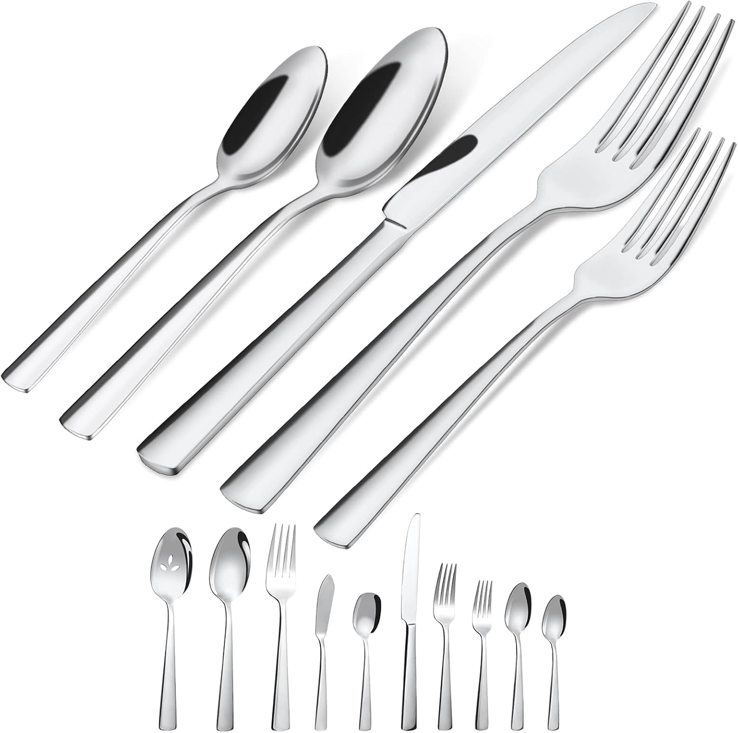 45-Piece Silverware Flatware Cutlery Set Service for 8, Durable 18/0 Stainless Steel Tableware in Ergonomic Design Size and Weight, Dishwasher Safe-0