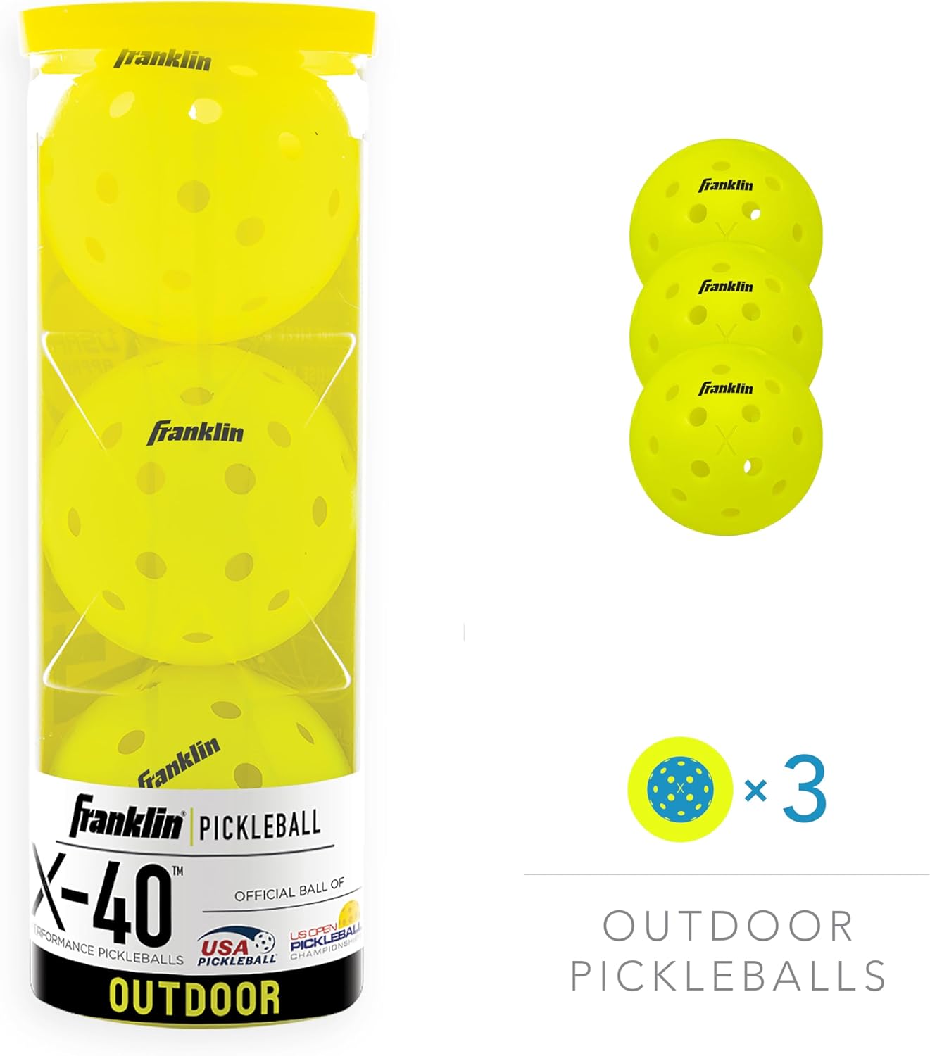 Franklin Sports Outdoor Pickleballs - X-40 Pickleball Balls - USA Pickleball (USAPA) Approved - Official US Open Ball-1