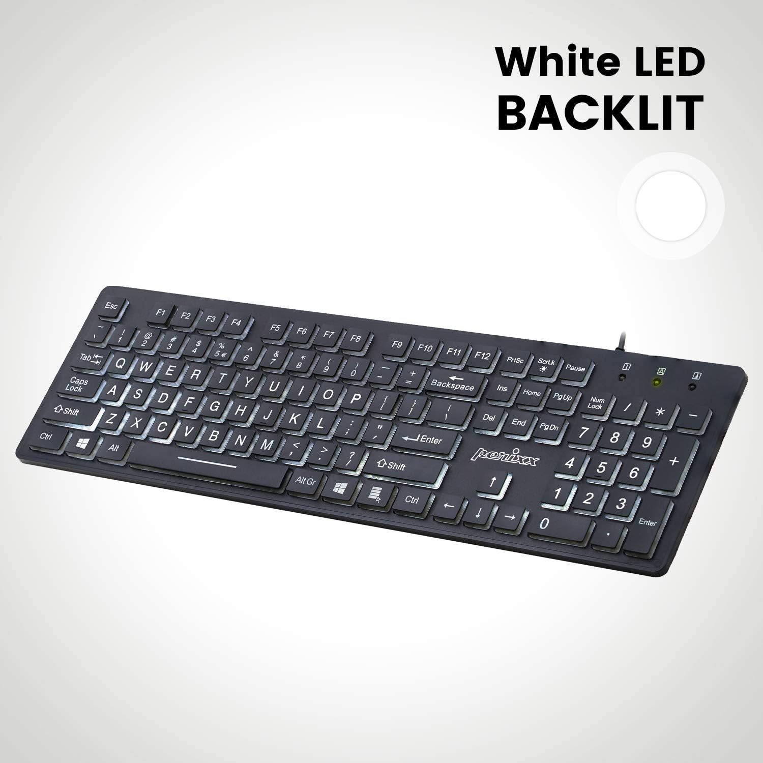 Perixx PERIBOARD-317 Wired Backlit USB Keyboard, Big Print Letter with White Illuminated LED, US English Layout,Black-1