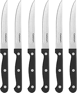 Cusinart Knife Set, 6pc Steak Knife Set with Steel Blades for Precise Cutting, Lightweight, Stainless Steel & Durable, C77TR-6PSK, Black