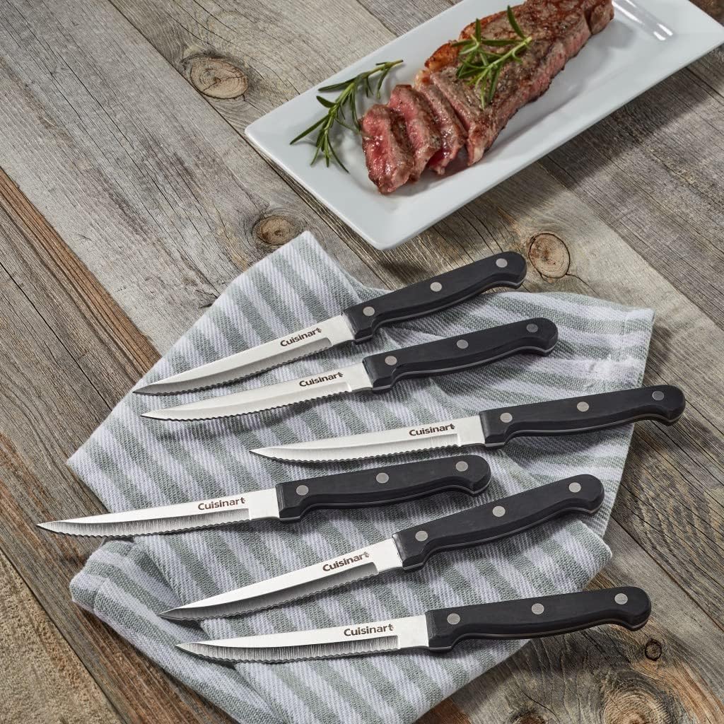 Cusinart Knife Set, 6pc Steak Knife Set with Steel Blades for Precise Cutting, Lightweight, Stainless Steel & Durable, C77TR-6PSK, Black-2