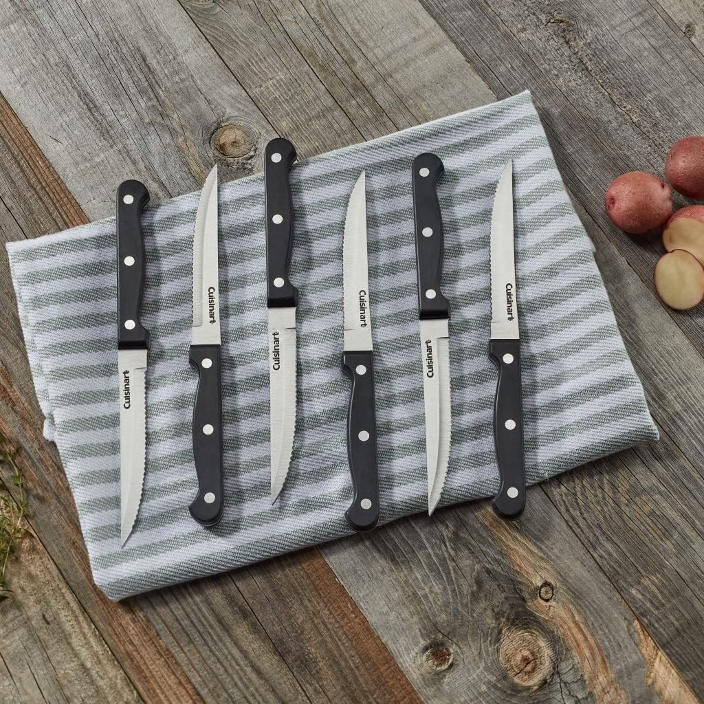 Cusinart Knife Set, 6pc Steak Knife Set with Steel Blades for Precise Cutting, Lightweight, Stainless Steel & Durable, C77TR-6PSK, Black-3