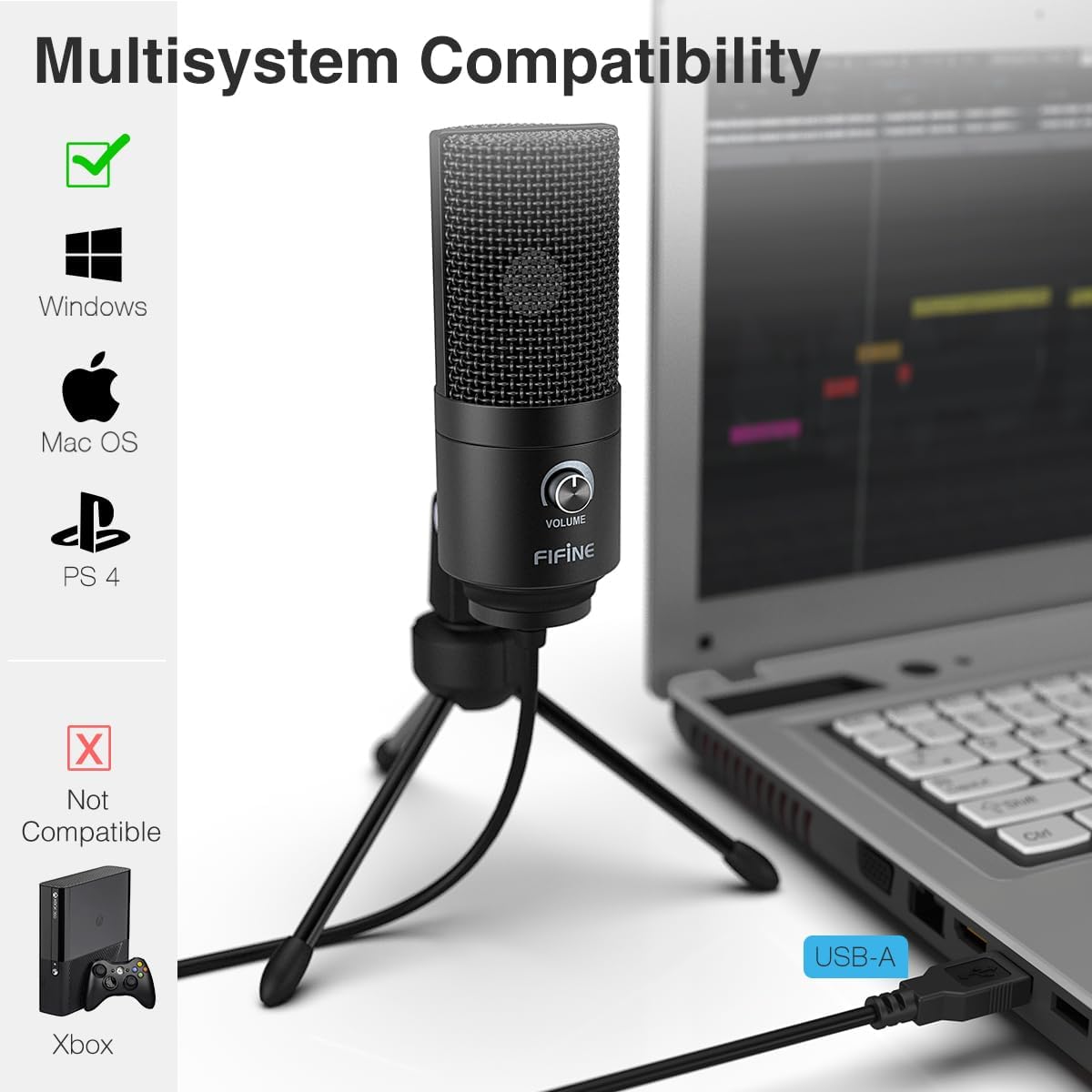 FIFINE USB Microphone, Metal Condenser Recording Microphone for Laptop MAC or Windows Cardioid Studio Recording Vocals, Voice Overs,Streaming Broadcast and YouTube Videos-K669B-1