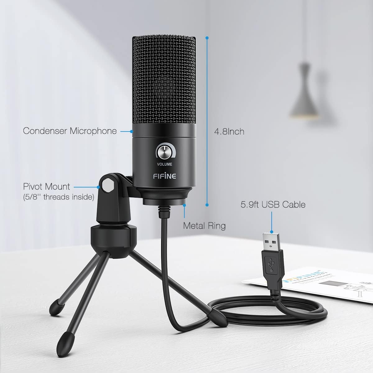 FIFINE USB Microphone, Metal Condenser Recording Microphone for Laptop MAC or Windows Cardioid Studio Recording Vocals, Voice Overs,Streaming Broadcast and YouTube Videos-K669B-7