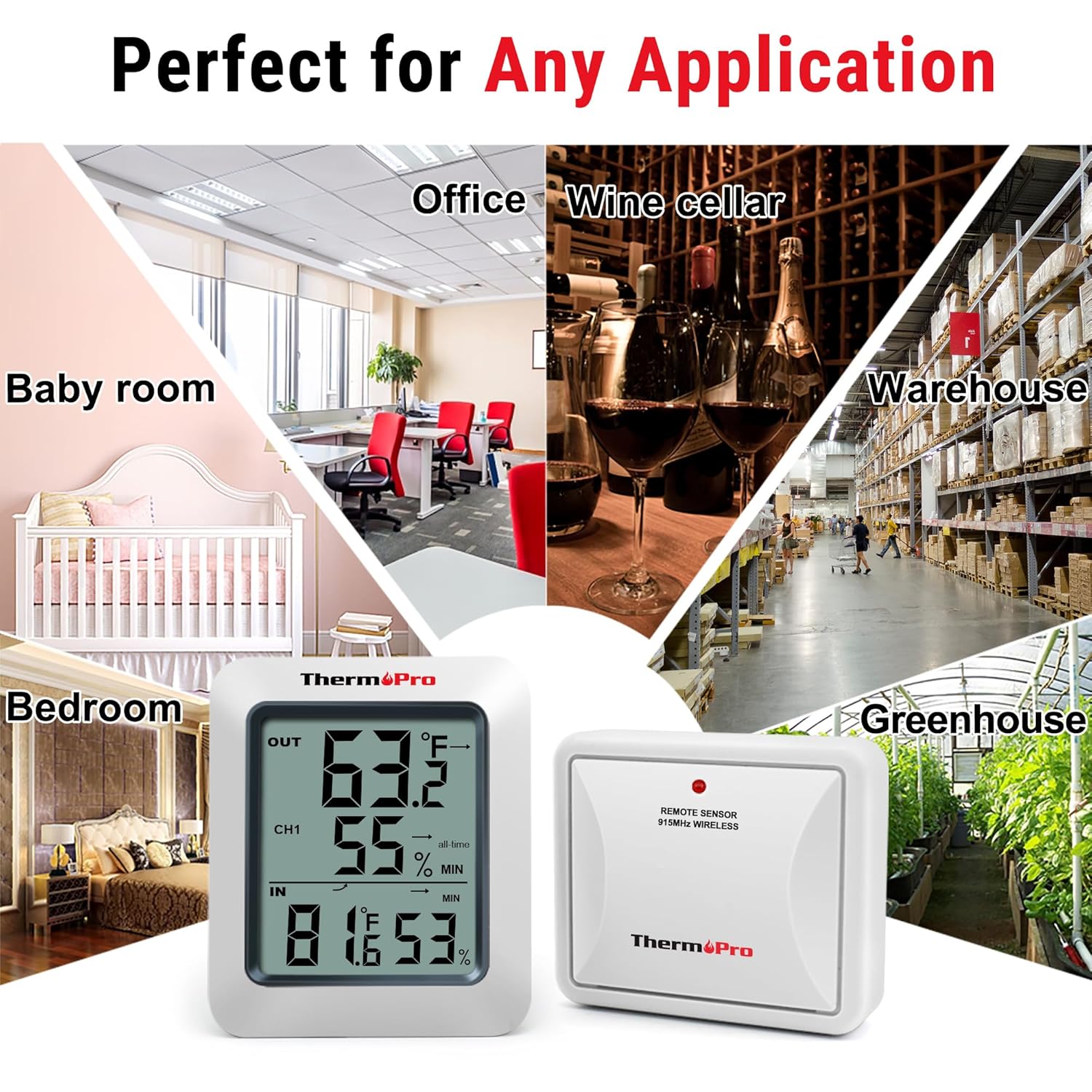 ThermoPro TP60 Digital Hygrometer Indoor Outdoor Thermometer Wireless Temperature and Humidity Gauge Monitor Room Thermometer with 500ft/150m Range Humidity Meter-7