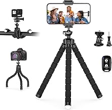 UBeesize Flexible Mini Phone Tripod, Portable and Adjustable Camera Stand Holder with Wireless Remote and Universal Clip, Compatible with Cellphones, Sports Cameras