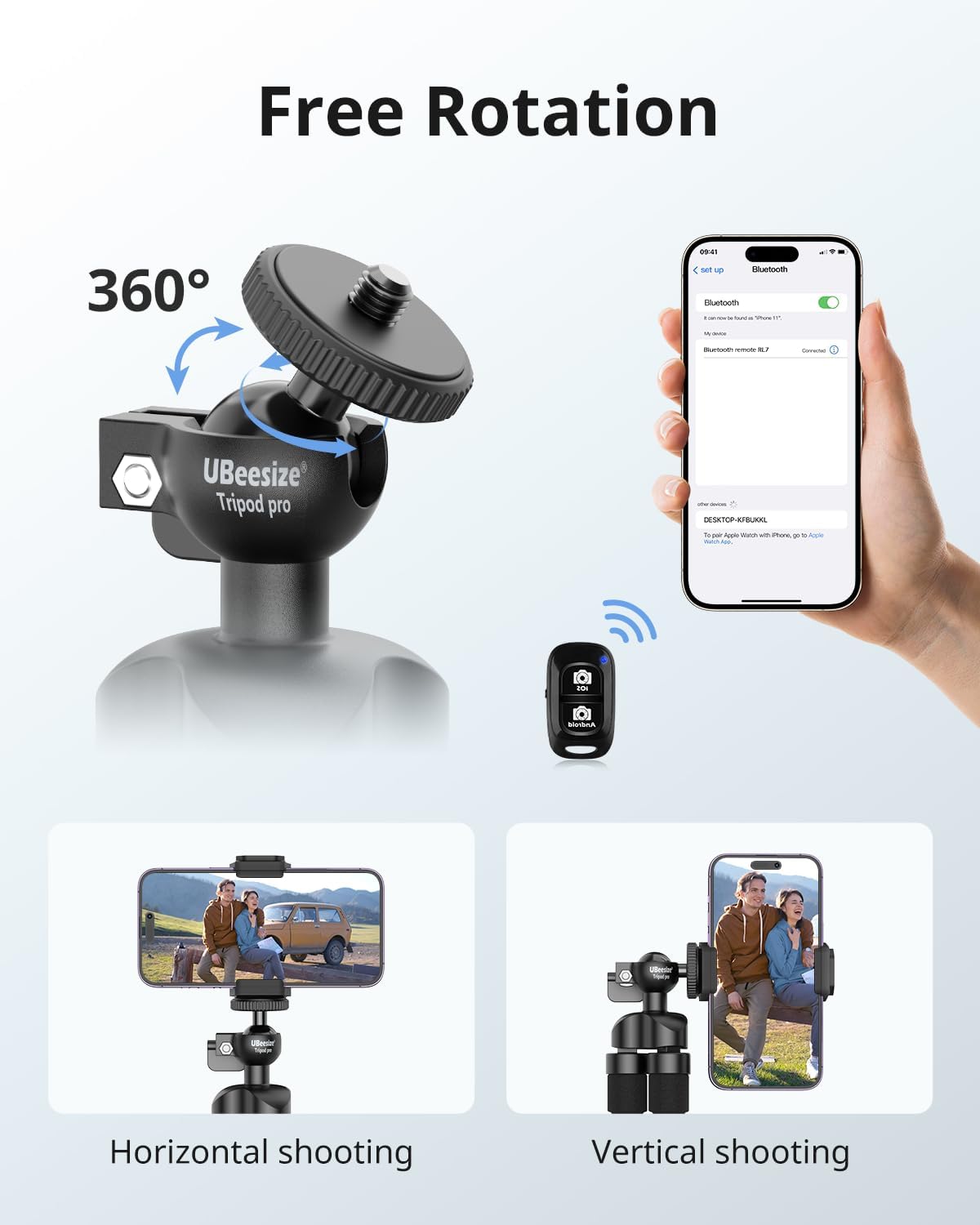 UBeesize Flexible Mini Phone Tripod, Portable and Adjustable Camera Stand Holder with Wireless Remote and Universal Clip, Compatible with Cellphones, Sports Cameras-5