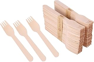 Gmark 100 ct Wooden Forks, 6.25" Length, No Plastic Earth-Friendly, Disposable Biodegradable Wooden Cutlery, Green Product (Box of 100pcs) GM1044