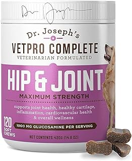 VetPro Dog Hip and Joint Supplement - Pain and Inflammation Relief Chews with Glucosamine, Chondroitin, MSM, Turmeric, Vitamin C, Omega 3 - Treats Hip Dysplasia, Arthritis - Dogs Chewable Supplements