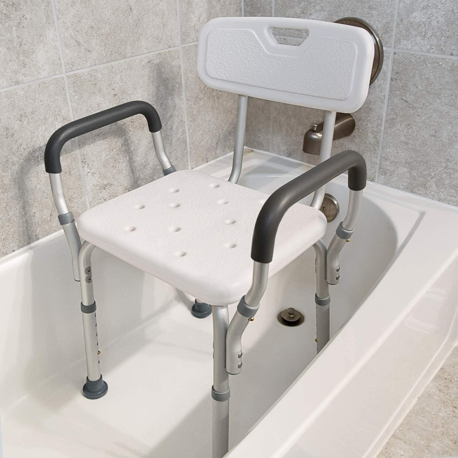 Vaunn Shower Chair Bath Seat with Padded Arms, Removable Back and Adjustable Legs for Bathtub Safety and Supports Weight up to 350 lbs-3