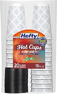 Hefty Paper Disposable Hot Cups with Lids, 16 Ounce, 20 Count