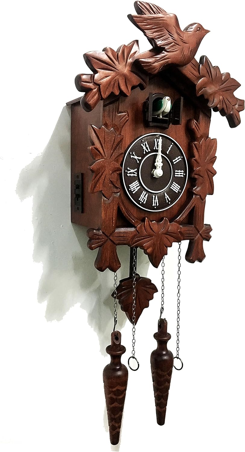 Rylai Cuckoo Clock Vintage Large Wooden Wall Clock Handcrafted 13x9.5 Inch Brown-0