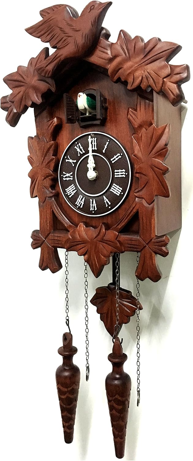 Rylai Cuckoo Clock Vintage Large Wooden Wall Clock Handcrafted 13x9.5 Inch Brown-2