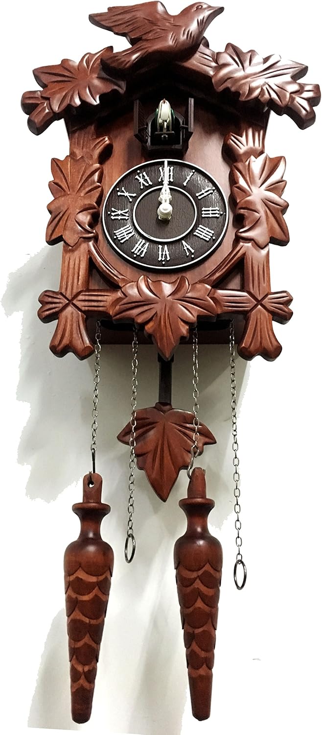 Rylai Cuckoo Clock Vintage Large Wooden Wall Clock Handcrafted 13x9.5 Inch Brown-5