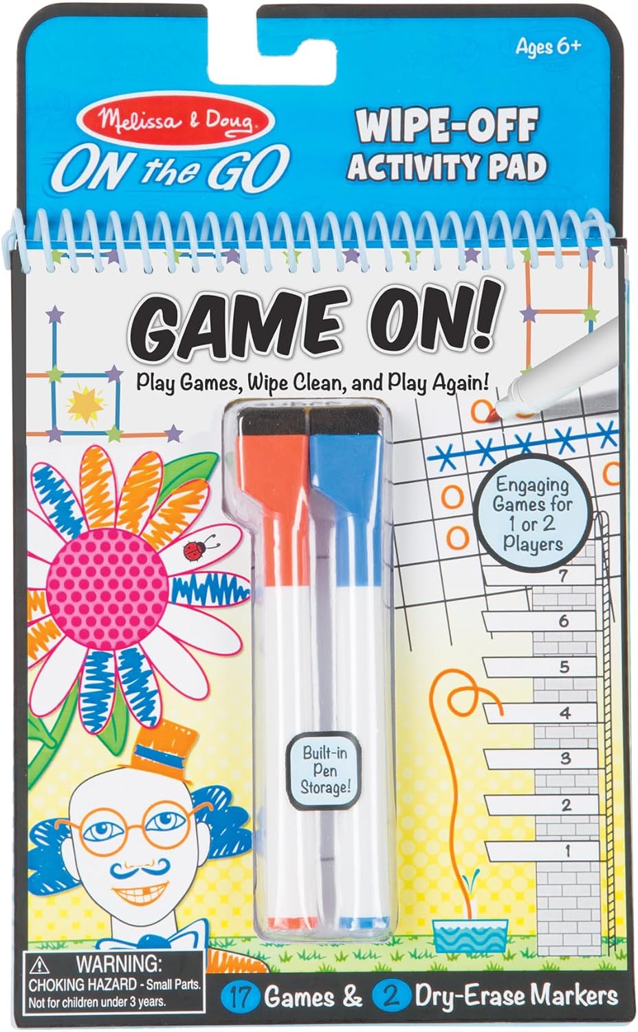 Melissa & Doug On the Go Game On! Reusable Games Wipe-Off Activity Pad Reusable Travel Toy with 2 Dry-Erase Markers - FSC Certified-0