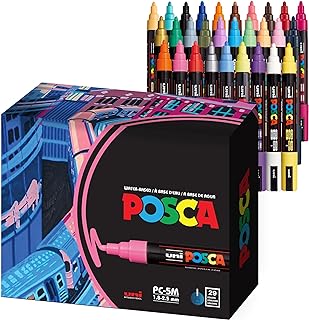 29 Medium Posca Markers with 5M Reversible Tips - Coloring Markers, Set of Acrylic Paint Pens for Art Supplies, Fabric Paint, Fabric/Art Markers