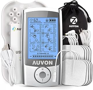 AUVON Rechargeable TENS Unit Muscle Stimulator, 24 Modes 4th Gen TENS Machine with 8pcs 2"x2" Premium Electrode Pads for Pain Relief