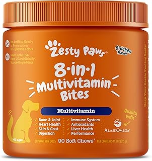 Zesty Paws Multivitamin Treats for Dogs - Glucosamine Chondroitin for Joint Support + Digestive Enzymes & Probiotics - Grain Free Dog Vitamin for Skin & Coat + Immune Health - Chicken Flavor - 90ct