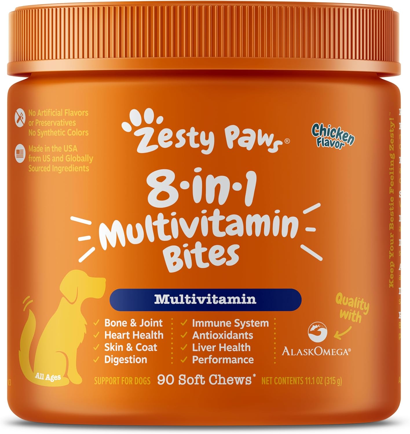 Zesty Paws Multivitamin Treats for Dogs - Glucosamine Chondroitin for Joint Support + Digestive Enzymes & Probiotics - Grain Free Dog Vitamin for Skin & Coat + Immune Health - Chicken Flavor - 90ct-0