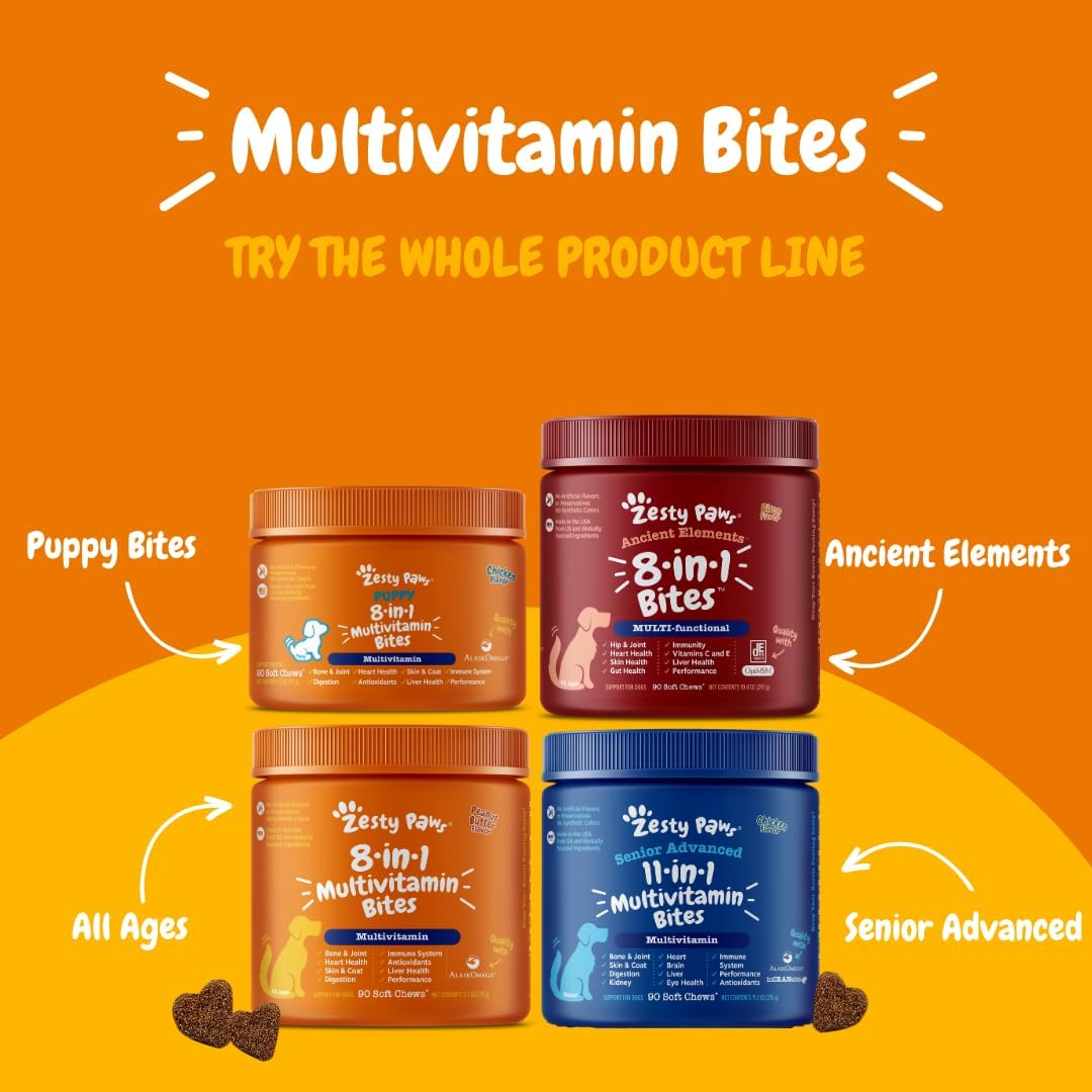 Zesty Paws Multivitamin Treats for Dogs - Glucosamine Chondroitin for Joint Support + Digestive Enzymes & Probiotics - Grain Free Dog Vitamin for Skin & Coat + Immune Health - Chicken Flavor - 90ct-4