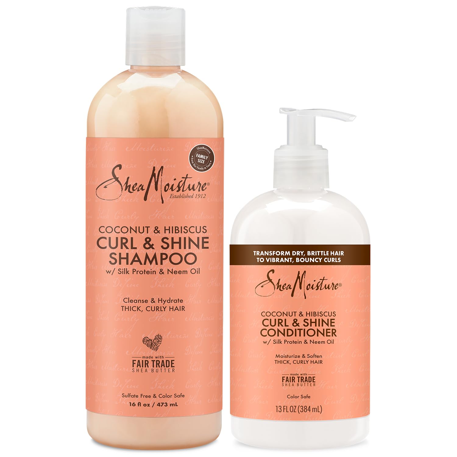 SheaMoisture Shampoo and Conditioner Set, Coconut & Hibiscus Curl & Shine, Curly Hair Products with Coconut Oil, Vitamin E & Neem Oil, Frizz Control, Family Size, 16 Fl Oz Ea-0