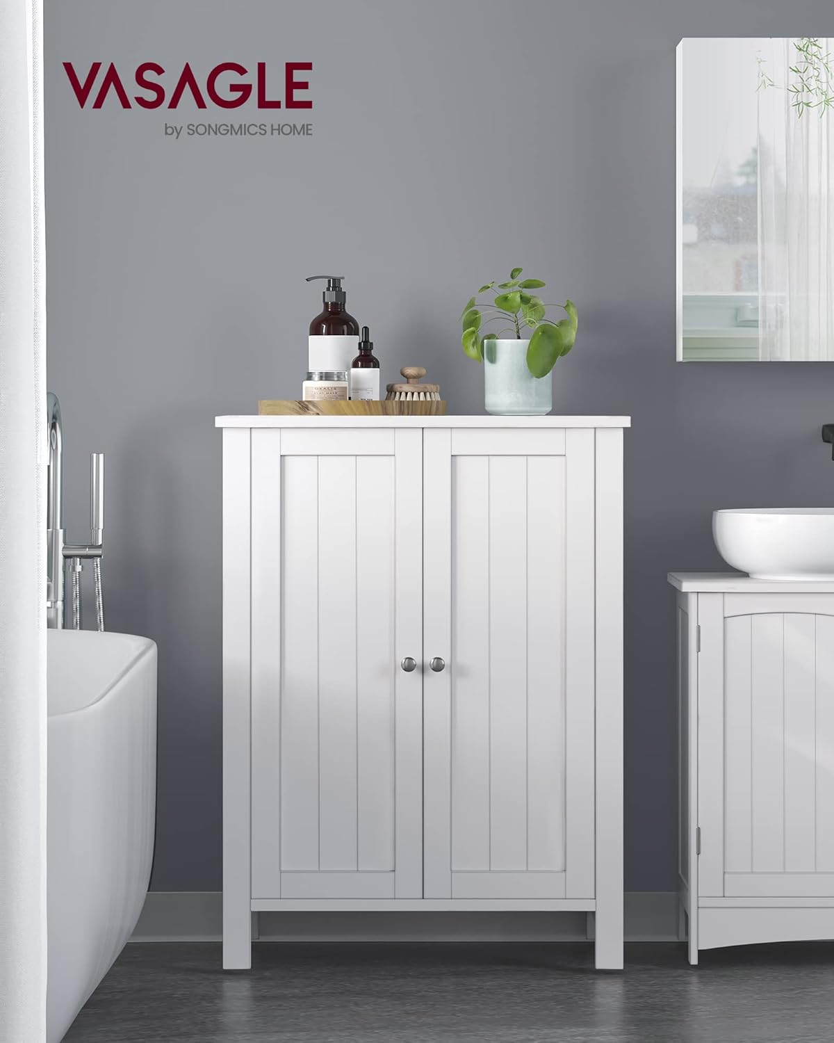 VASAGLE Bathroom Floor Storage Cabinet, Bathroom Storage Unit with 2 Adjustable Shelves, Bathroom Cabinet Freestanding, 11.8 x 23.6 x 31.5 Inches, White UBCB60W-1