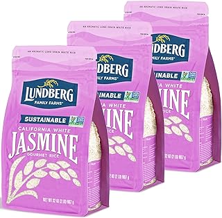 Lundberg Jasmine Rice, Long Grain White Rice - Non-Sticky, Fluffy Aromatic Rice, Sustainably Grown in California, Pantry Staples, 32 Oz (Pack of 3)