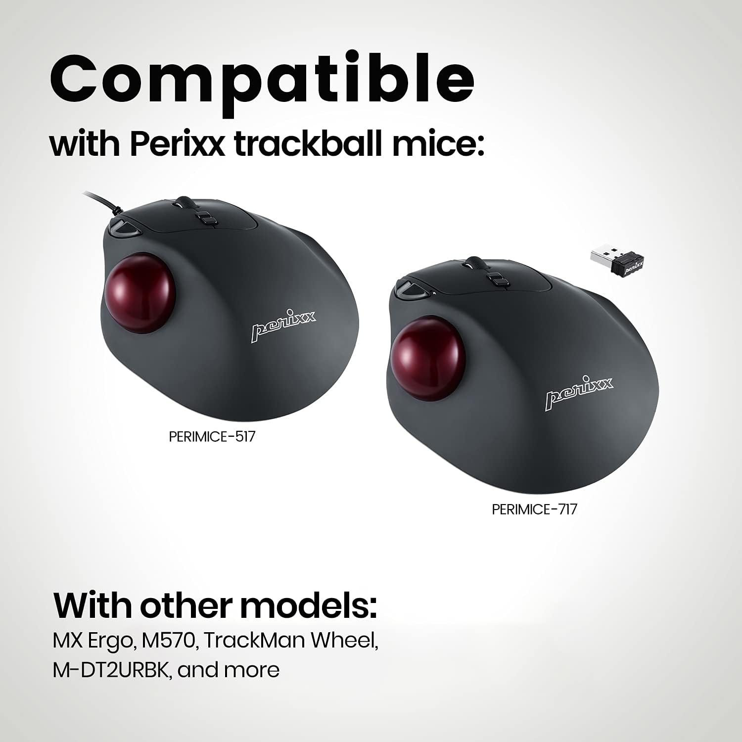 Perixx Peripro-303GR Small Trackball, 1.34 Inches Replacement Ball for Perimice and M570, Glossy Red (18021)-3