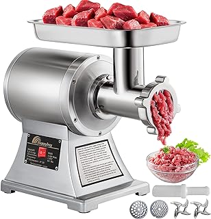 Happybuy Commercial Meat Grinder,550LB/h 1100W, 220 RPM Heavy Duty Stainless Steel Industrial Meat Mincer w/2 Blades, Grinding Plates & Meat Pusher