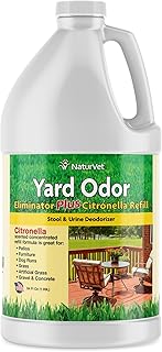 NaturVet – Yard Odor Eliminator Plus Citronella Spray – Eliminate Stool and Urine Odors from Lawn and Yard – Designed for Use on Grass, Patios, Gravel, Concrete & More – 64oz Refill (No Hose Nozzle)