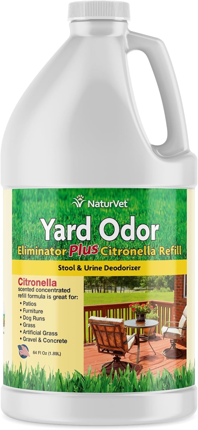 NaturVet – Yard Odor Eliminator Plus Citronella Spray – Eliminate Stool and Urine Odors from Lawn and Yard – Designed for Use on Grass, Patios, Gravel, Concrete & More – 64oz Refill (No Hose Nozzle)-0