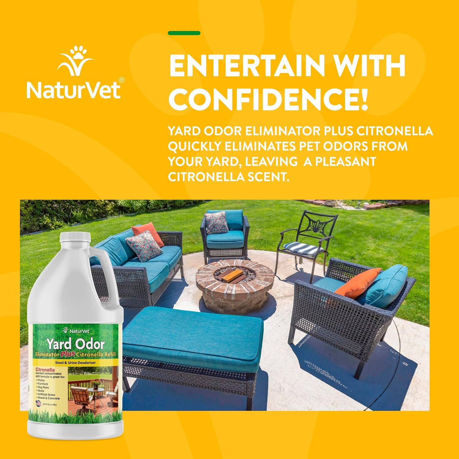 NaturVet – Yard Odor Eliminator Plus Citronella Spray – Eliminate Stool and Urine Odors from Lawn and Yard – Designed for Use on Grass, Patios, Gravel, Concrete & More – 64oz Refill (No Hose Nozzle)-2