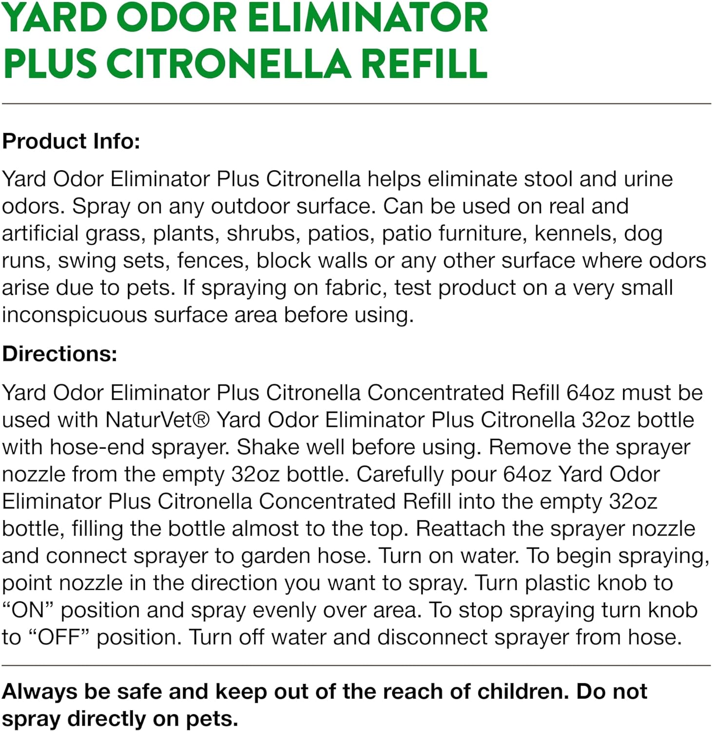 NaturVet – Yard Odor Eliminator Plus Citronella Spray – Eliminate Stool and Urine Odors from Lawn and Yard – Designed for Use on Grass, Patios, Gravel, Concrete & More – 64oz Refill (No Hose Nozzle)-5