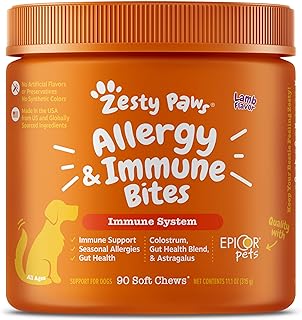 Zesty Paws Dog Allergy Relief - Anti Itch Supplement - Omega 3 Probiotics for Dogs - Digestive Health - Soft Chews for Skin & Seasonal Allergies - with Epicor Pets - Lamb - 90 Count